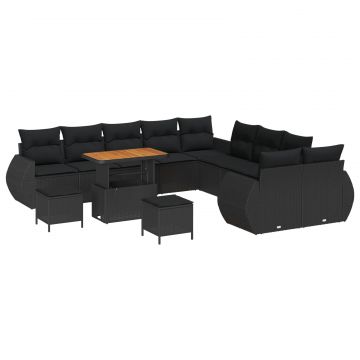 vidaXL Set de canapele pentru grădină cu pernă 13 pcs Negru