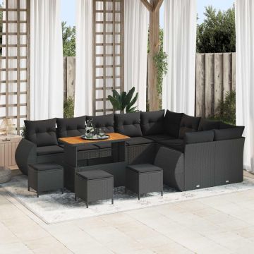 vidaXL Set de canapele pentru grădină 13 pcs Negru Poli Rattan
