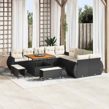 vidaXL Set de canapele pentru grădină cu pernă 13 pcs negru și crem