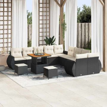 vidaXL Set de canapele pentru grădină cu pernă 13 pcs negru și crem