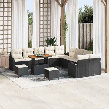 vidaXL Set de canapele pentru grădină cu pernă 13 pcs Negru și Crem