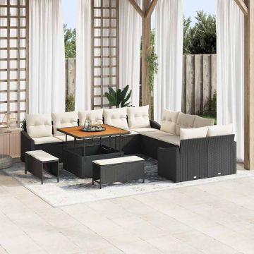 vidaXL Set de canapele pentru grădină cu pernă 13 pcs Negru și Crem