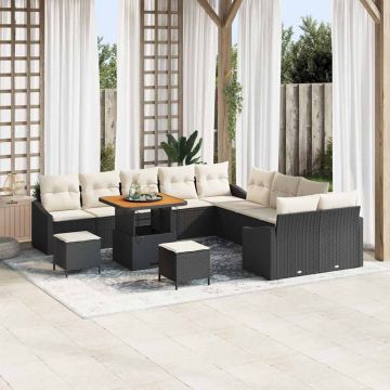 vidaXL Set de canapele pentru grădină cu pernă 13 pcs Negru și Crem