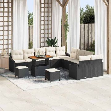 vidaXL Set de canapele pentru grădină cu pernă 13 pcs Negru și Crem