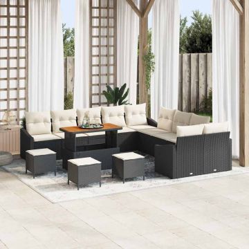vidaXL Set de canapele pentru grădină cu pernă 13 pcs Negru și Crem