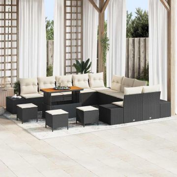 vidaXL Set de canapele pentru grădină cu pernă 13 pcs Negru și Crem