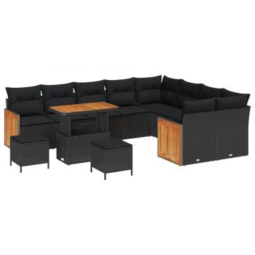 vidaXL Set de canapele pentru grădină cu pernă 13 pcs Negru poliratan
