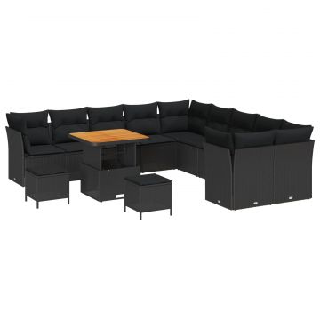 vidaXL Set de canapele pentru grădină cu pernă 13 pcs Negru poliratan
