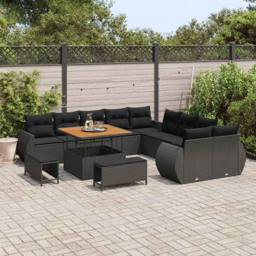 vidaXL Set de canapele pentru grădină cu pernă 13 pcs Negru