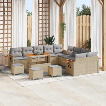 vidaXL Set de canapele pentru grădină cu pernă 14 pcs Bej Rattan poli