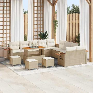 vidaXL Set de canapele pentru grădină cu pernă 14 pcs Bej Rattan poli
