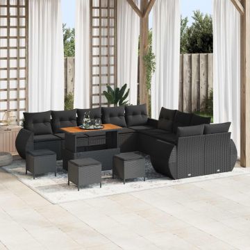 vidaXL Set de canapele pentru grădină cu pernă cu pernă 14 pcs Negru