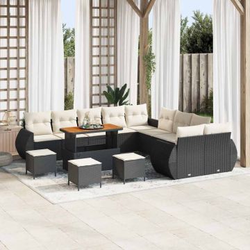 vidaXL Set de canapele pentru grădină cu pernă 14 pcs negru și crem