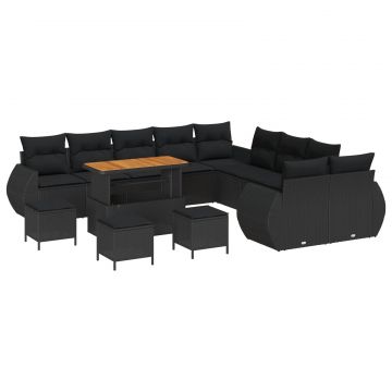vidaXL Set de canapele pentru grădină cu pernă 14 pcs Negru