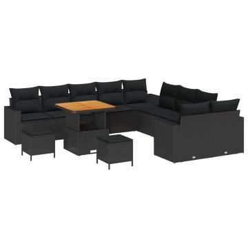 vidaXL Set de canapele pentru grădină cu pernă 17 pcs Negru poliratan