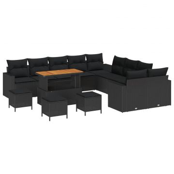 vidaXL Set de canapele pentru grădină cu pernă 18 pcs Negru poliratan