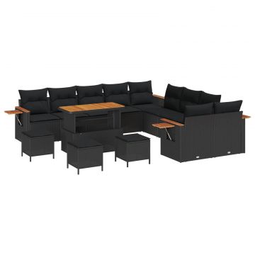 vidaXL Set de canapele pentru grădină cu pernă 18 pcs Negru poliratan