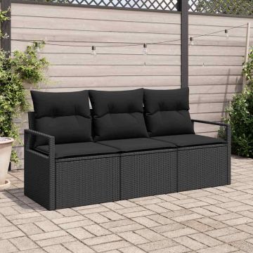 vidaXL Set de canapele pentru grădină cu pernă 3 pcs Negru