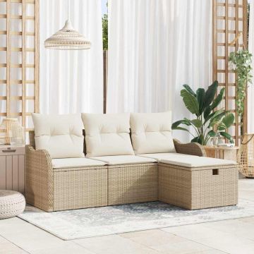 vidaXL Set de canapele pentru grădină cu pernă 4 pcs bej și crem