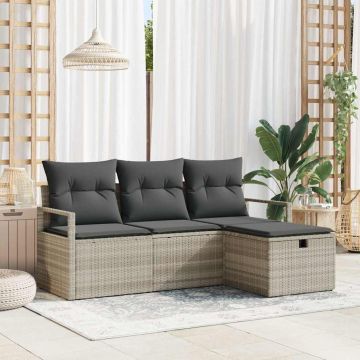 vidaXL Set de canapele pentru grădină cu pernă 4 pcs Gri deschis