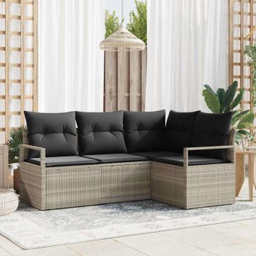 vidaXL Set de canapele pentru grădină cu pernă 4 pcs Gri deschis