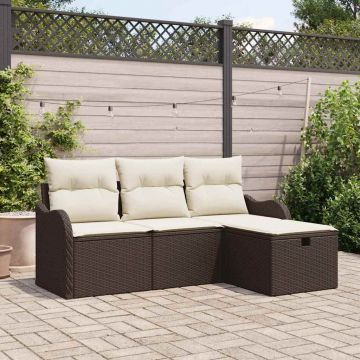 vidaXL Set de canapele pentru grădină cu pernă 4 pcs maro și crem