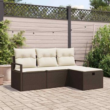 vidaXL Set de canapele pentru grădină cu pernă 4 pcs maro și crem