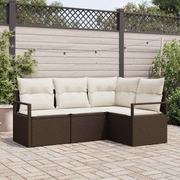 vidaXL Set de canapele pentru grădină cu pernă 4 pcs Maro și Crem