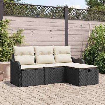 vidaXL Set de canapele pentru grădină cu pernă 4 pcs negru și crem
