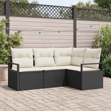 vidaXL Set de canapele pentru grădină cu pernă 4 pcs Negru și Crem