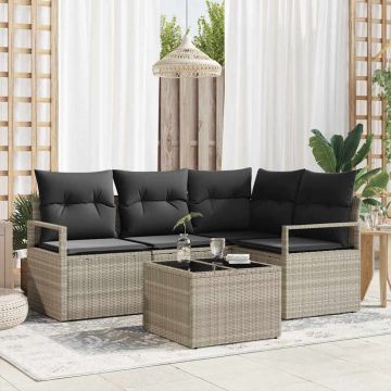 vidaXL Set de canapele pentru grădină cu pernă 5 pcs Gri deschis