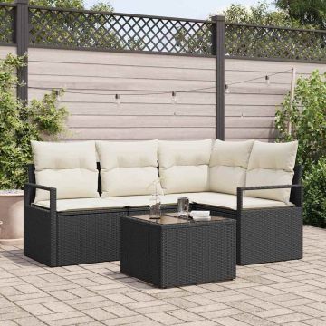 vidaXL Set de canapele pentru grădină cu pernă 5 pcs Maro și Crem