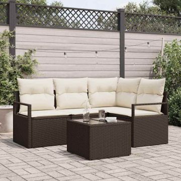 vidaXL Set de canapele pentru grădină cu pernă 5 pcs Maro și Crem