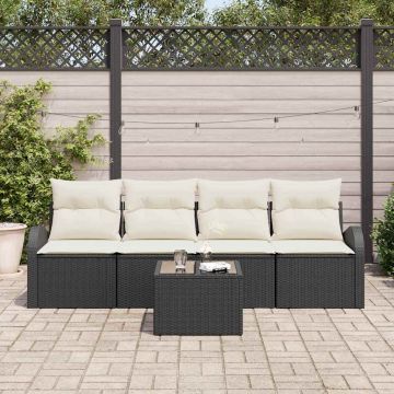 vidaXL Set de canapele pentru grădină cu pernă 5 pcs Negru și Crem
