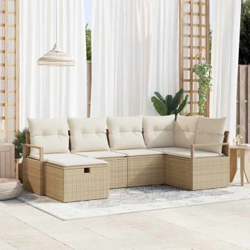 vidaXL Set de canapele pentru grădină cu pernă 6 pcs bej și crem
