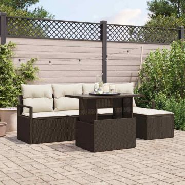 vidaXL Set de canapele pentru grădină cu pernă 6 pcs maro și crem