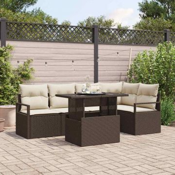 vidaXL Set de canapele pentru grădină cu pernă 6 pcs maro și crem