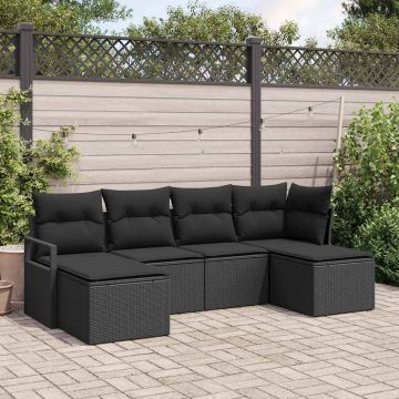 vidaXL Set de canapele pentru grădină cu pernă 6 pcs Negru