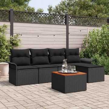 vidaXL Set de canapele pentru grădină cu pernă 6 pcs Negru