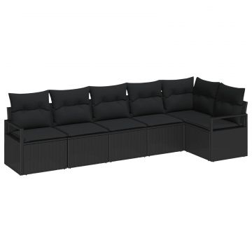 vidaXL Set de canapele pentru grădină cu pernă 6 pcs Negru