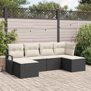 vidaXL Set de canapele pentru grădină cu pernă 6 pcs Negru și Crem