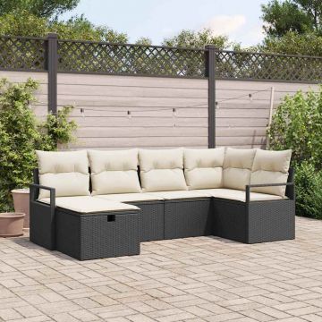 vidaXL Set de canapele pentru grădină cu pernă 6 pcs negru și crem