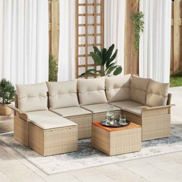vidaXL Set de canapele pentru grădină cu pernă 7 pcs Bej și crem