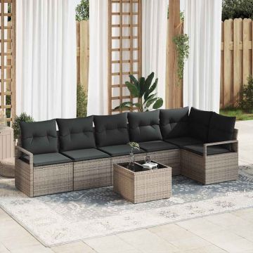 vidaXL Set de canapele pentru grădină cu pernă 7 pcs Gri deschis