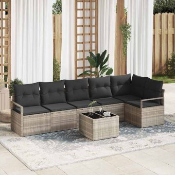 vidaXL Set de canapele pentru grădină cu pernă 7 pcs Gri deschis
