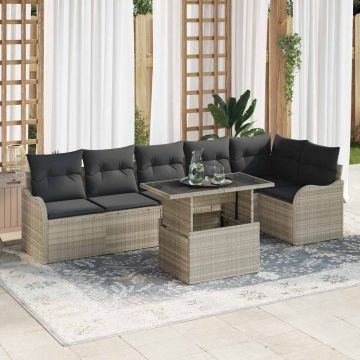 vidaXL Set de canapele pentru grădină cu pernă 7 pcs Gri deschis