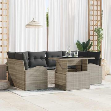 vidaXL Set de canapele pentru grădină cu pernă 7 pcs Gri deschis