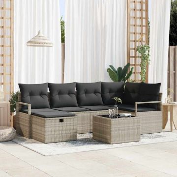 vidaXL Set de canapele pentru grădină cu pernă 7 pcs Gri deschis