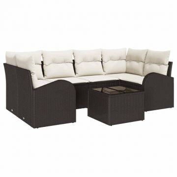 vidaXL Set de canapele pentru grădină cu pernă 7 pcs Maro și Crem