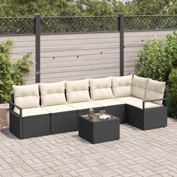 vidaXL Set de canapele pentru grădină cu pernă 7 pcs Maro și Crem